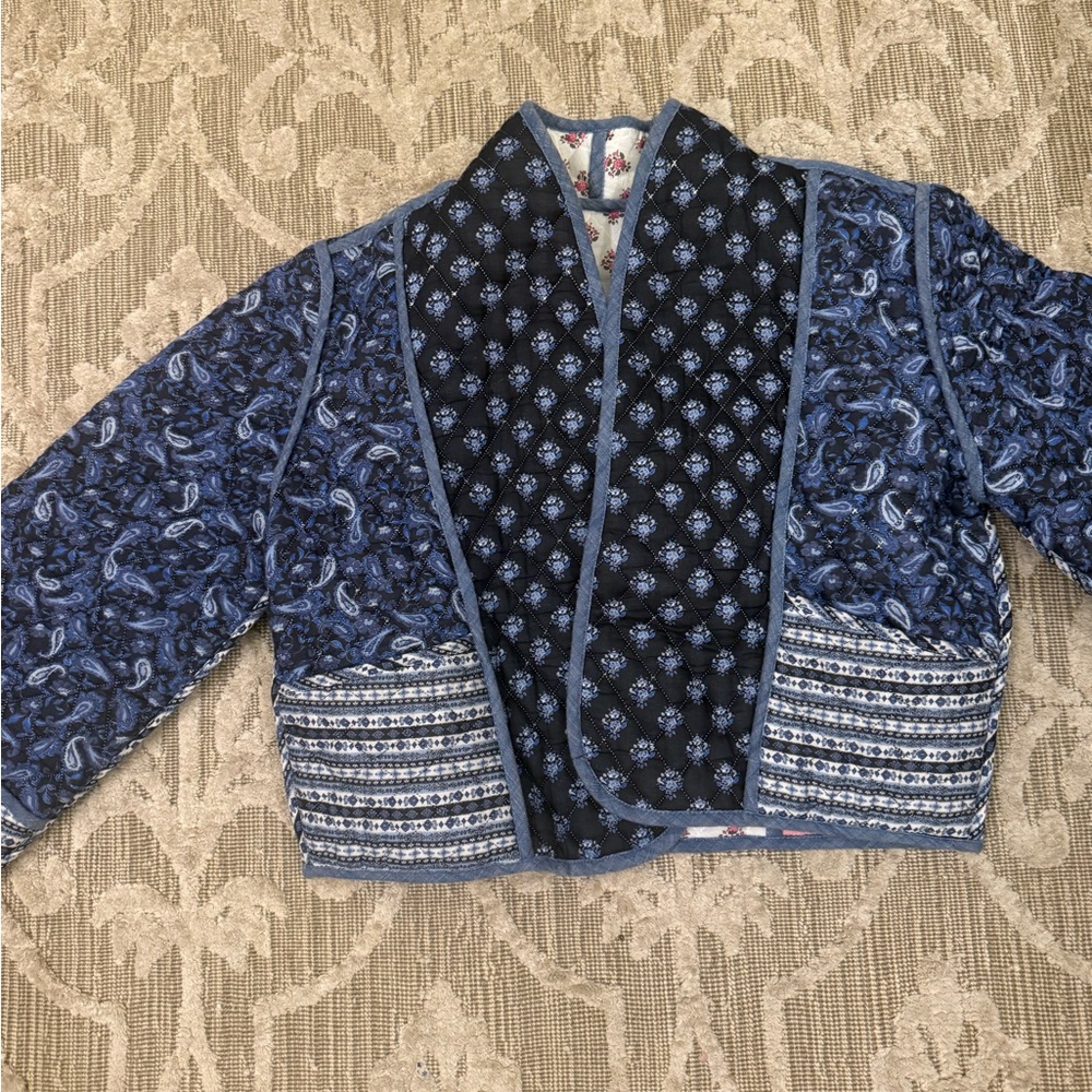Mango QUILTED REVERSIBLE JACKET Pailsey Blue Pink White 100% Cotton Size Small - Picture 9 of 14